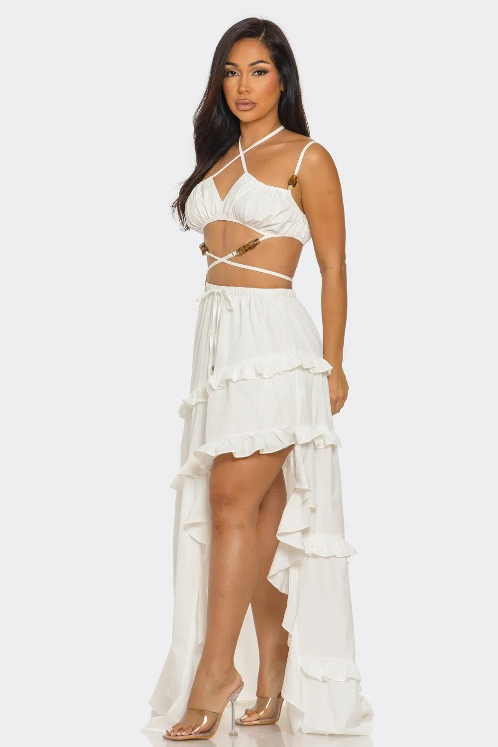 Island Muse Ruffle Two - Piece Set Maxi Dress ivory