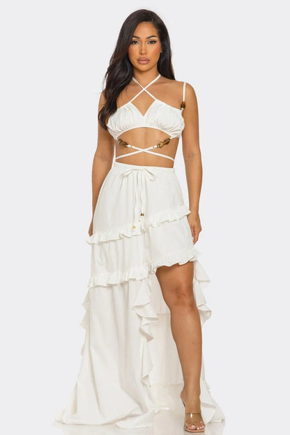 Island Muse Ruffle Two - Piece Set Maxi Dress ivory