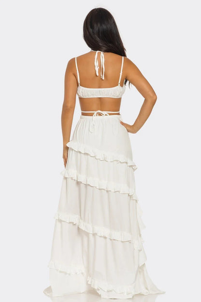 Island Muse Ruffle Two - Piece Set Maxi Dress ivory