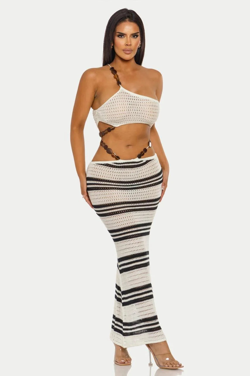 Island Rhythm Crochet 2-Piece Set Skirt Set - white/Black