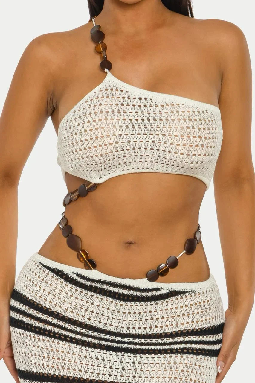 Island Rhythm Crochet 2-Piece Set Skirt Set - white/Black
