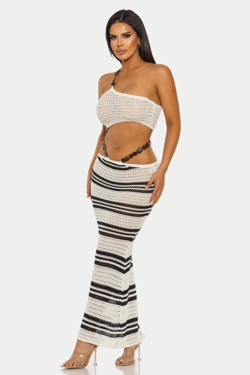 Island Rhythm Crochet 2-Piece Set Skirt Set - white/Black