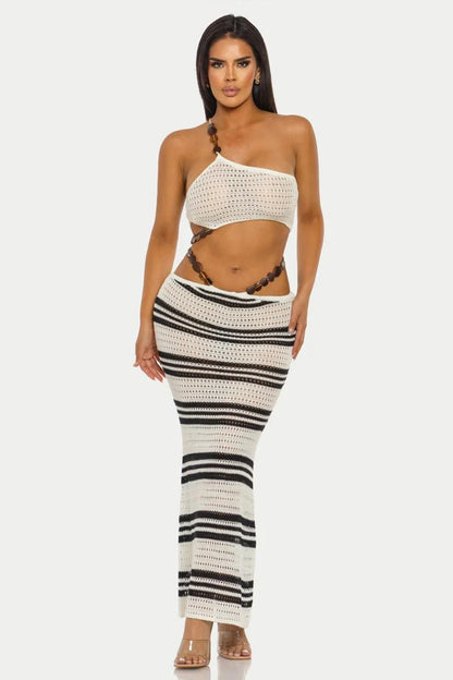 Island Rhythm Crochet 2-Piece Set Skirt Set - white/Black