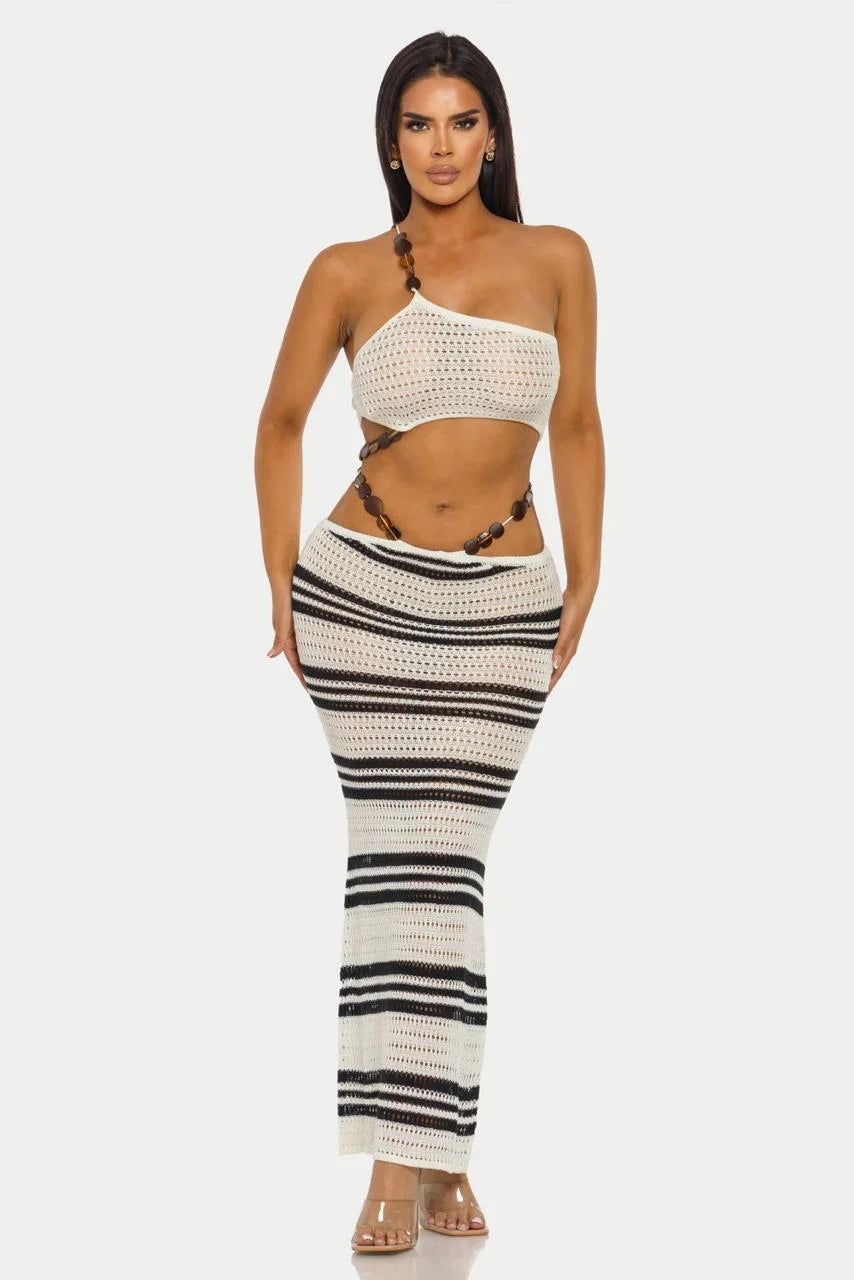 Island Rhythm Crochet 2-Piece Set Skirt Set - white/Black
