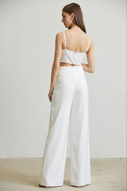Ivory Rose Trim White Pant Set