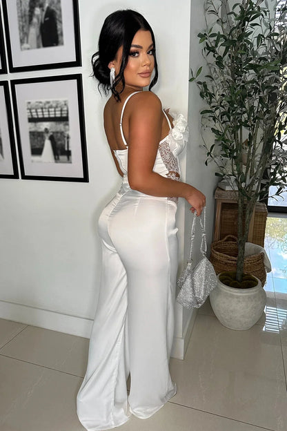 Ivory Rose Trim White Pant Set