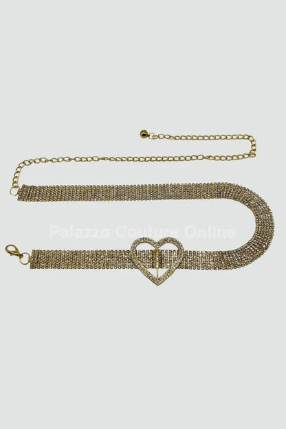 Jazmin Heart Rhinestone Chain Belt (Gold)