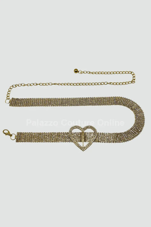 Jazmin Heart Rhinestone Chain Belt (Gold)