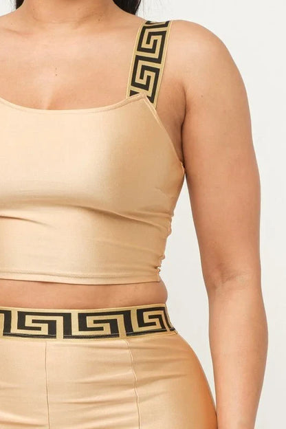Jeressa Mocha Legging Set with One Sleeve Crop Top