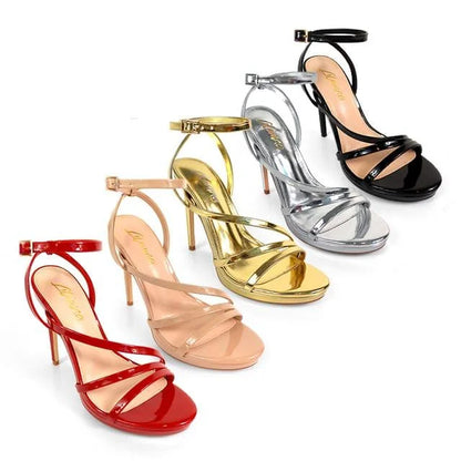 Jordie Nude Strappy Heels with Patent Finish & Ankle Strap