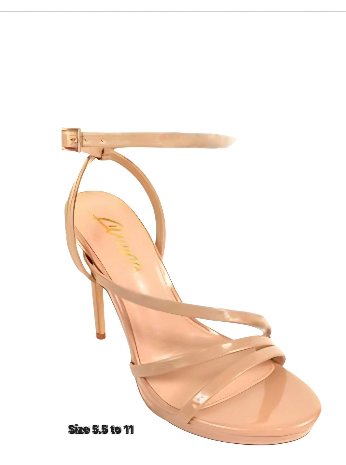 Jordie Nude Strappy Heels with Patent Finish & Ankle Strap