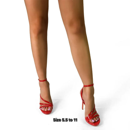 Jordie Red Strappy Heels with Stiletto Heel Design