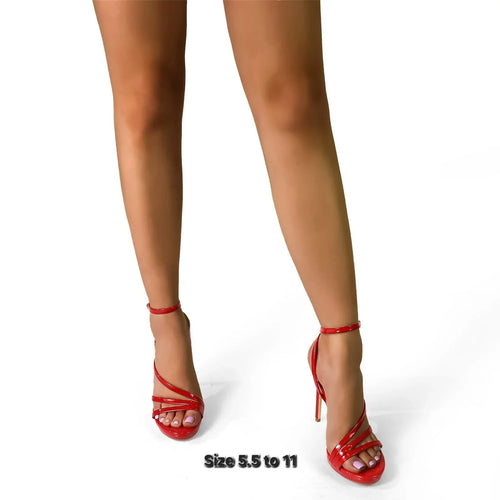 Jordie Red Strappy Heels with Stiletto Heel Design