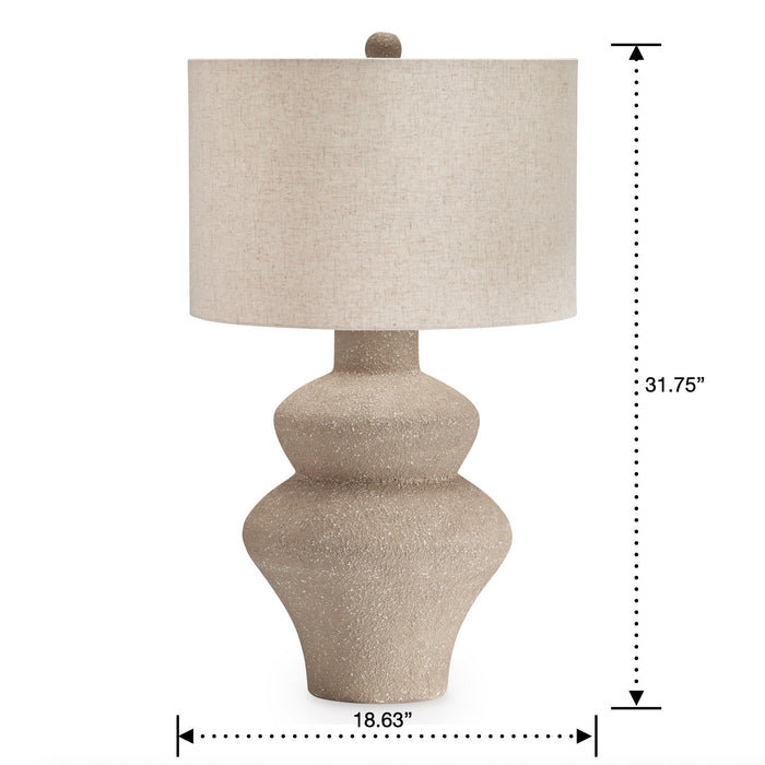 Detail image of Jossleigh Beige Table Lamp with overlay of product dimensions