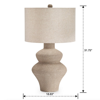 Detail image of Jossleigh Beige Table Lamp with overlay of product dimensions