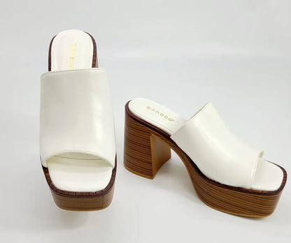Just Chilling Thick Heeled Platform Slide Sandals (White )