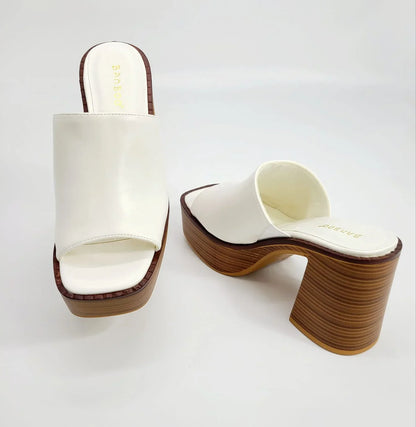 Just Chilling Thick Heeled Platform Slide Sandals (White )