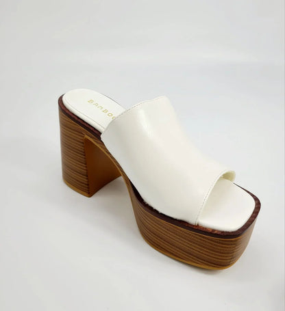Just Chilling Thick Heeled Platform Slide Sandals (White )