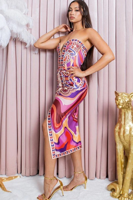 Kalinda Bustier Top & Skirt set (Red)