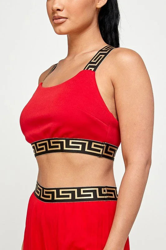 Kalira Red Palazzo Set with Banded Tank Top