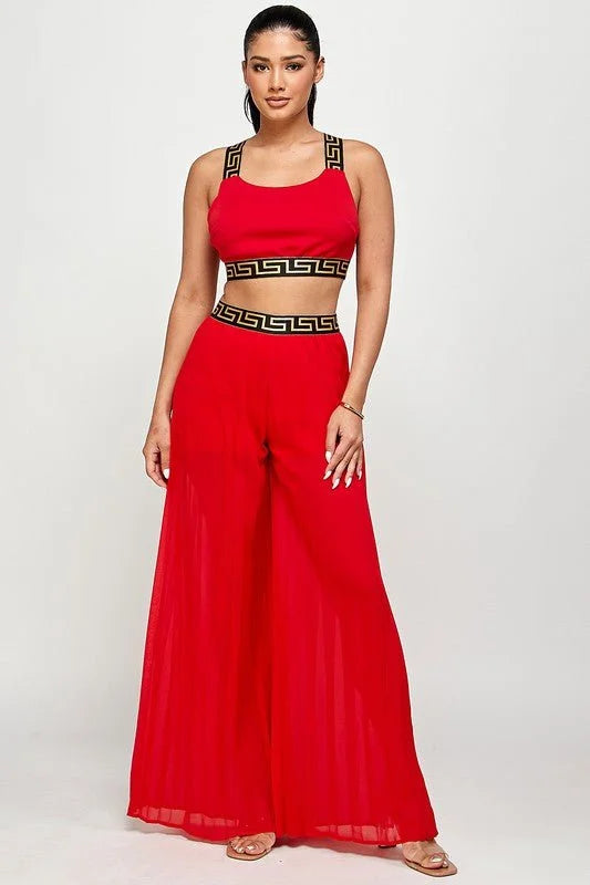 Kalira Red Palazzo Set with Banded Tank Top