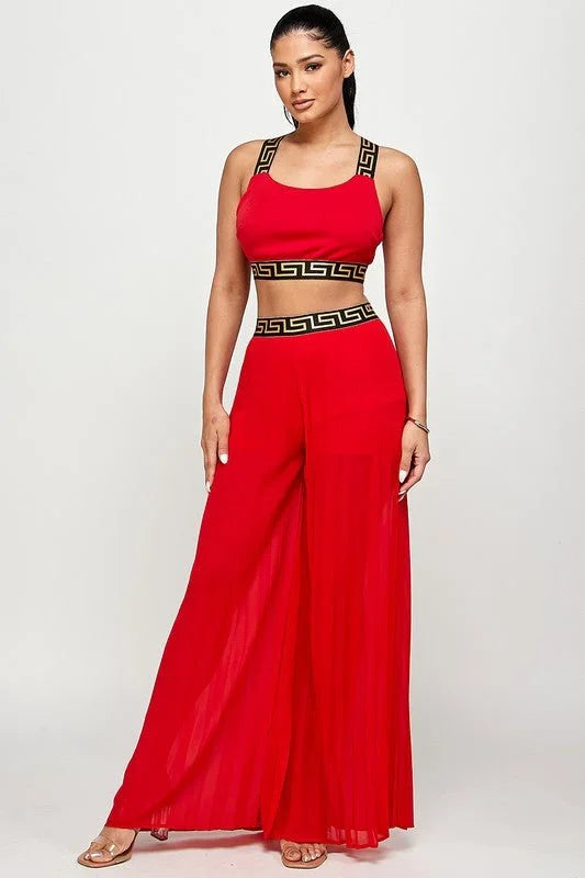 Kalira Red Palazzo Set with Banded Tank Top
