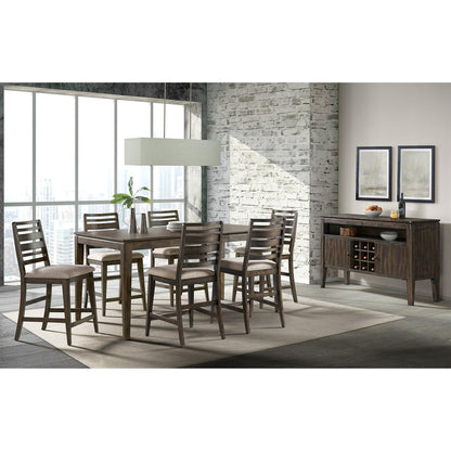 A room setting featuring Kauai Brushed Mango Ladder Back Counter Stool