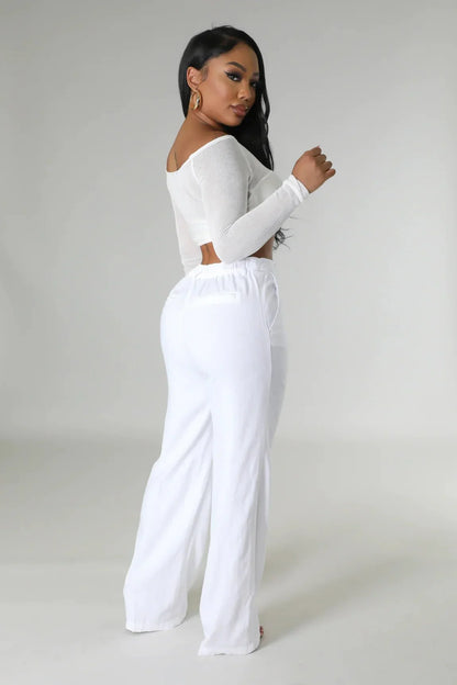 Khloie White Crop Top with Sheer Long Sleeves