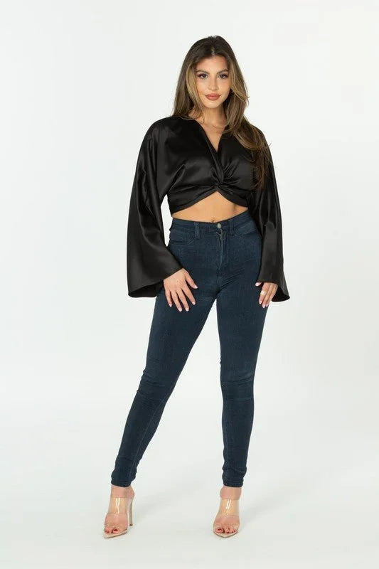 Knotted Satin  Effect Top (Black)