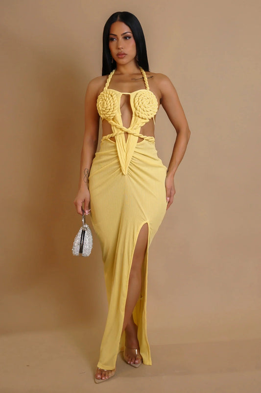 Knotted Temptation Cut-Out Maxi Dress - Yellow