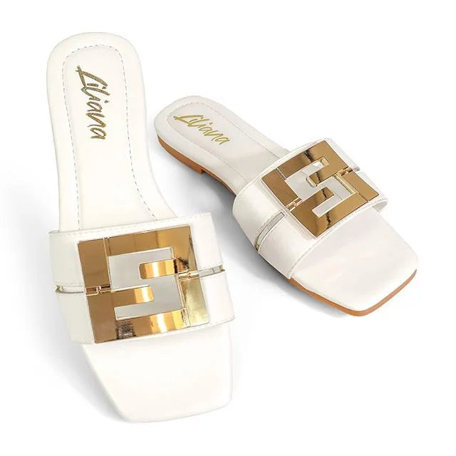 Kyra Signature Flat Sandals White