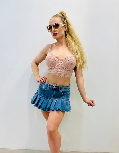 Lace Basic Tank Top Pink – Feminine Lace Crop Top Essential