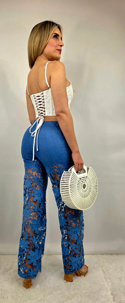 Lace Elegance Two-Piece Pant Set