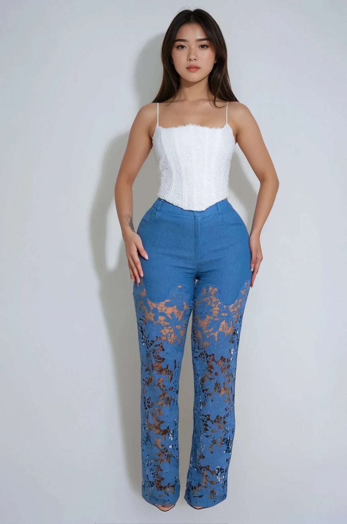 Lace Elegance Two-Piece Pant Set