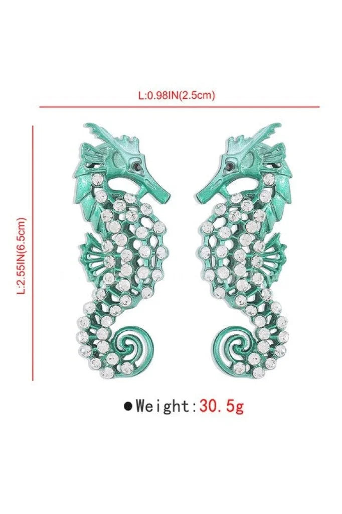 Large Seahorse Earrings Full Rhinestone Drop (Fuchsia)