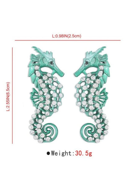 Large Seahorse Earrings Full Rhinestone Drop (Fuchsia)