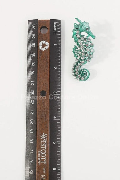 Large Seahorse Earrings Full Rhinestone Drop  (Green)