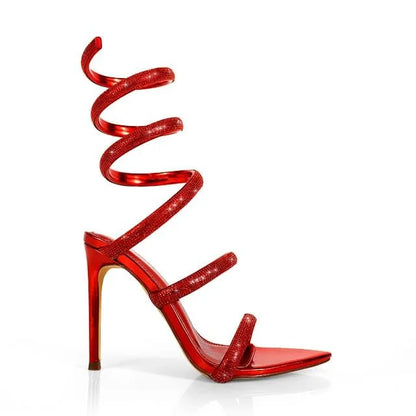 Laurent Rhinestone Spiral Heels Red