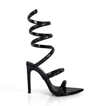 Laurent Rhinestone Spiral Heels Black