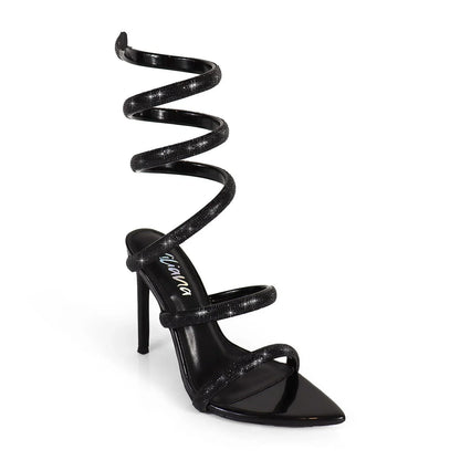 Laurent Rhinestone Spiral Heels Black