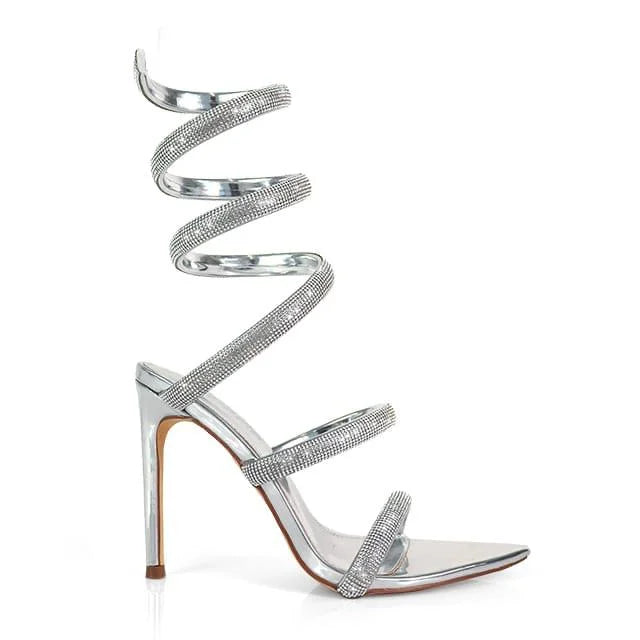 Laurent Rhinestone Spiral Heels Silver