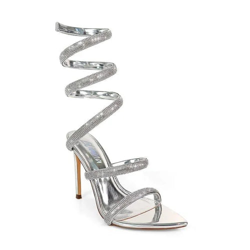 Laurent Rhinestone Spiral Heels Silver