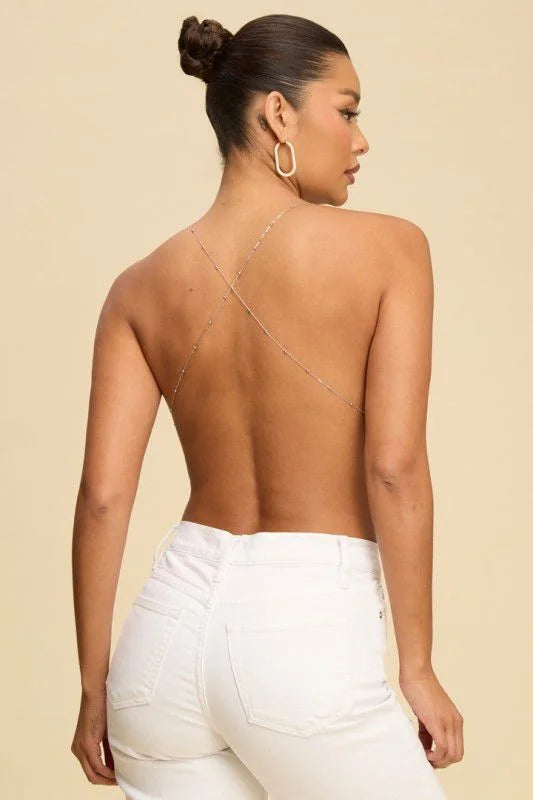 Leopard Cowl Top with Chain Detail and Open Back – Brown