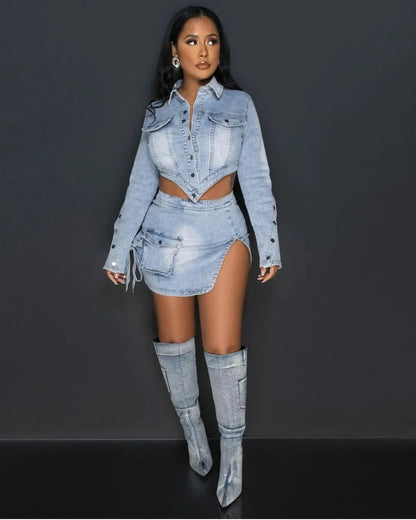 Let It Happen Denim Skirt Set