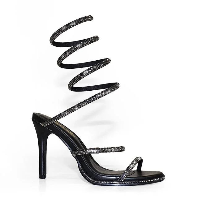Lexia Luxe Rhinestone Wrap  Heels Black