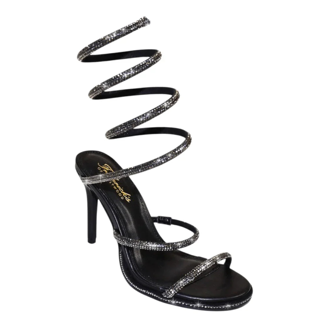 Lexia Luxe Rhinestone Wrap  Heels Black