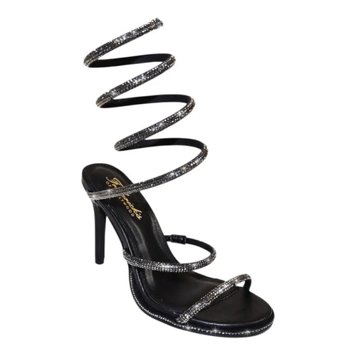 Lexia Luxe Rhinestone Wrap  Heels Black