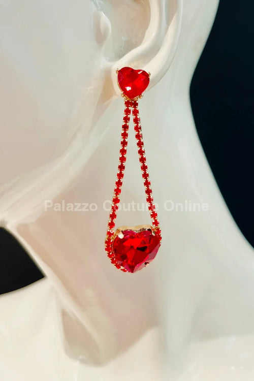 Lily Earring Hanging Hearts (Red)