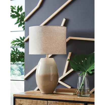 A room setting featuring Linas Beige Table Lamp
