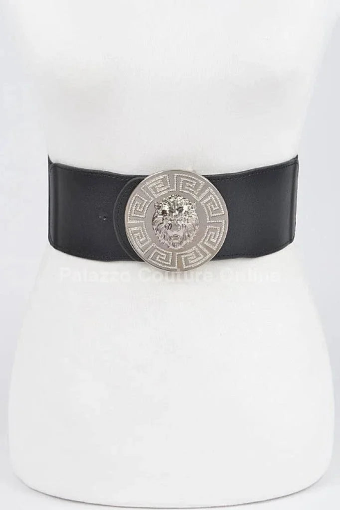 Lion Accent with Rhinestone Buckle Elastic Belt
